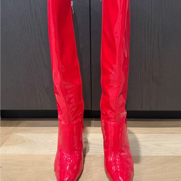 Red Patent Leather Knee-High Boots - Picture 3 of 6